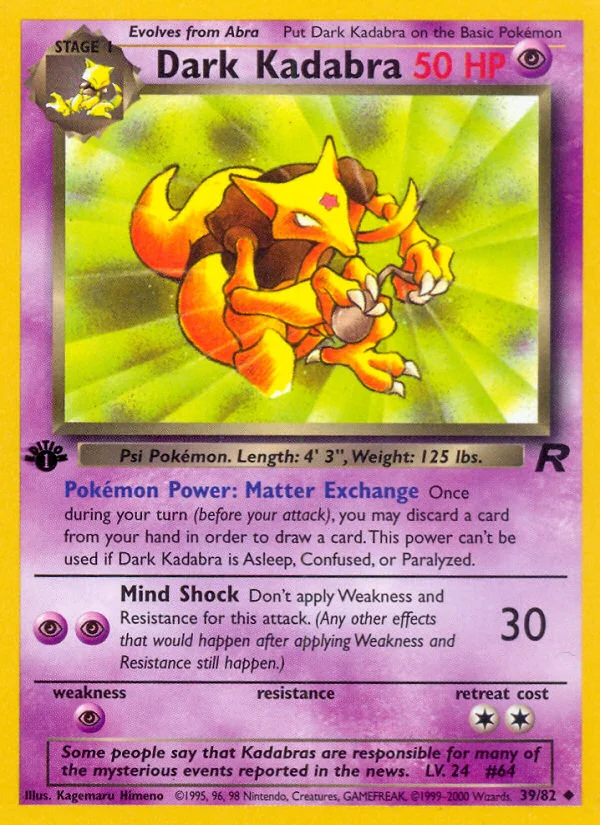 Dark Kadabra Pokemon card