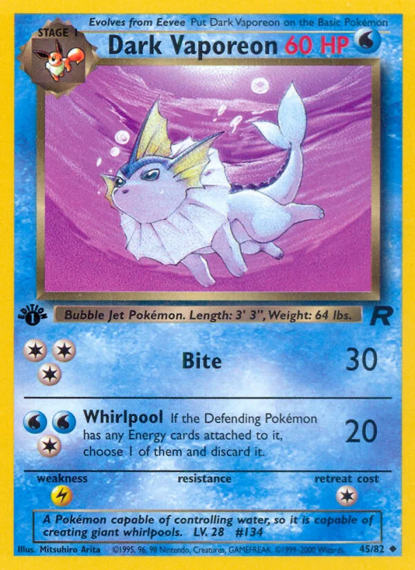 Dark Vaporeon Pokemon card