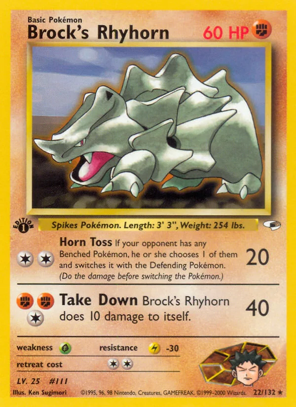 Brock's Rhyhorn Pokemon card
