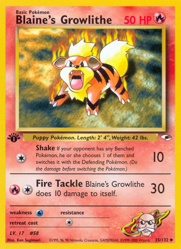 Blaine's Growlithe Pokemon card