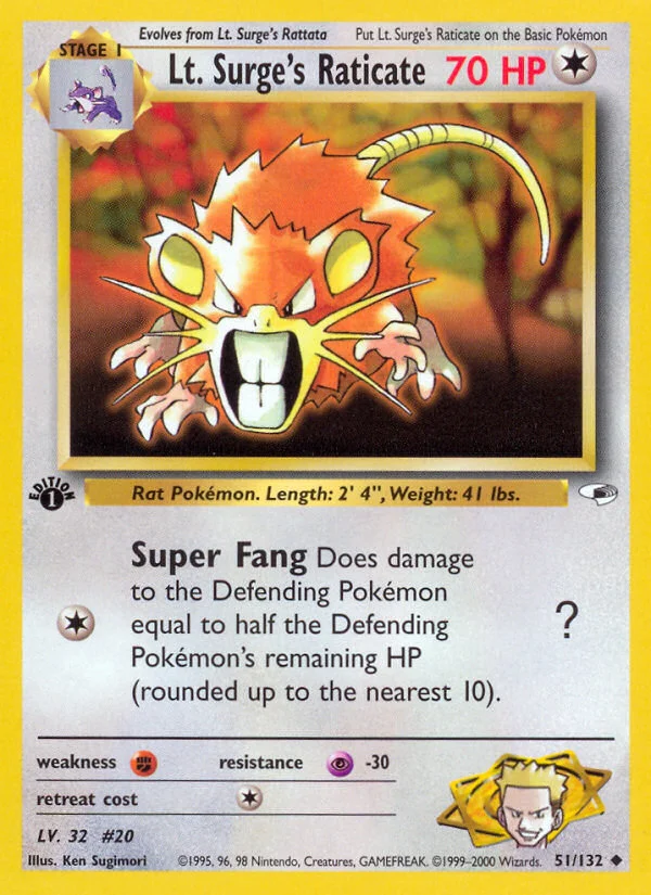 Lt. Surge's Raticate Pokemon card