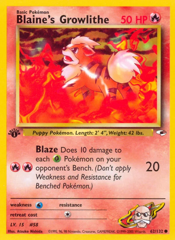 Blaine's Growlithe Pokemon card