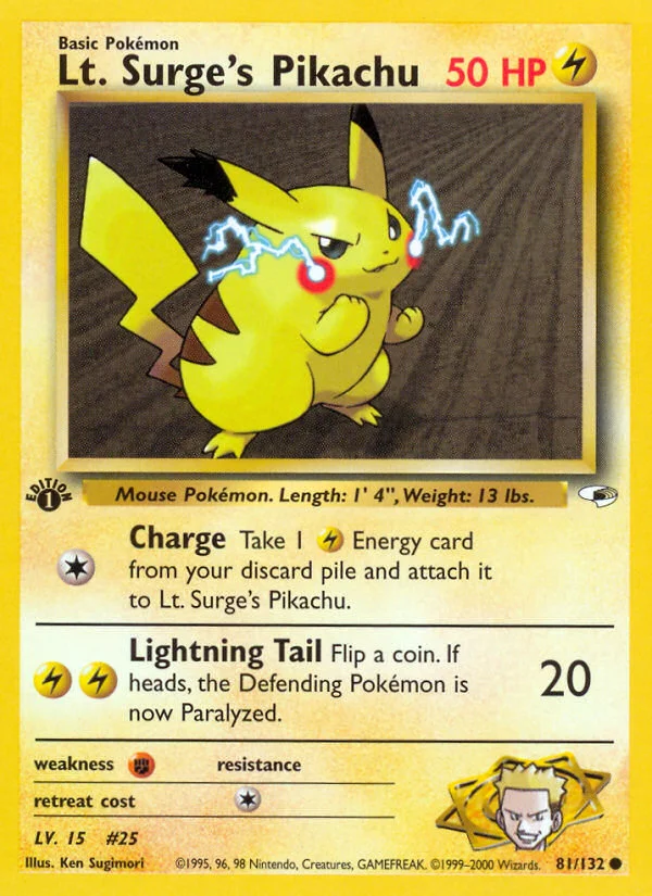Lt. Surge's Pikachu Pokemon card