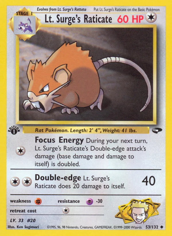 Lt. Surge's Raticate Pokemon card