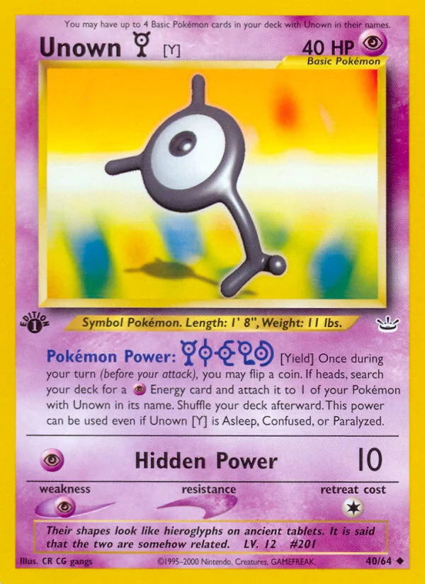 Unown [Y] Pokemon card