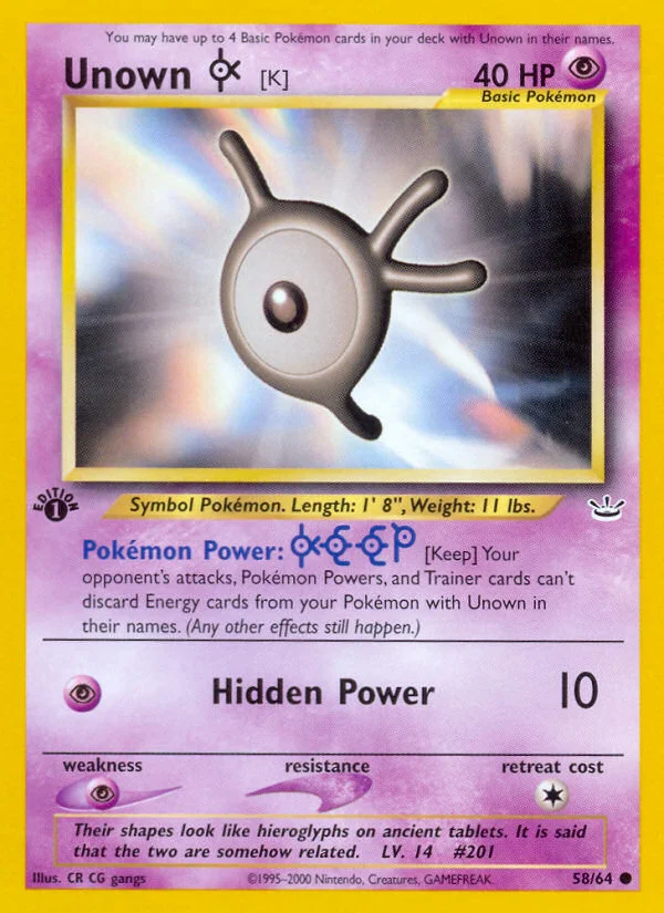 Unown [K] Pokemon card