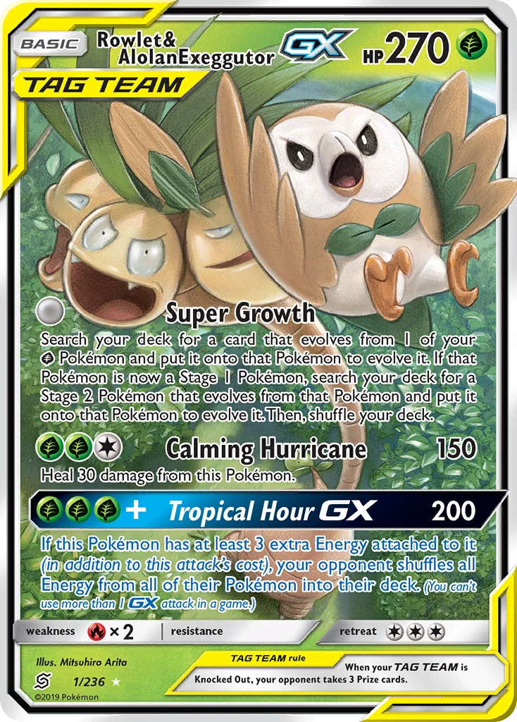 Rowlet & Alolan Exeggutor-GX Pokemon card