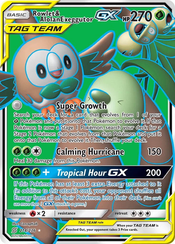 Rowlet & Alolan Exeggutor-GX Pokemon card