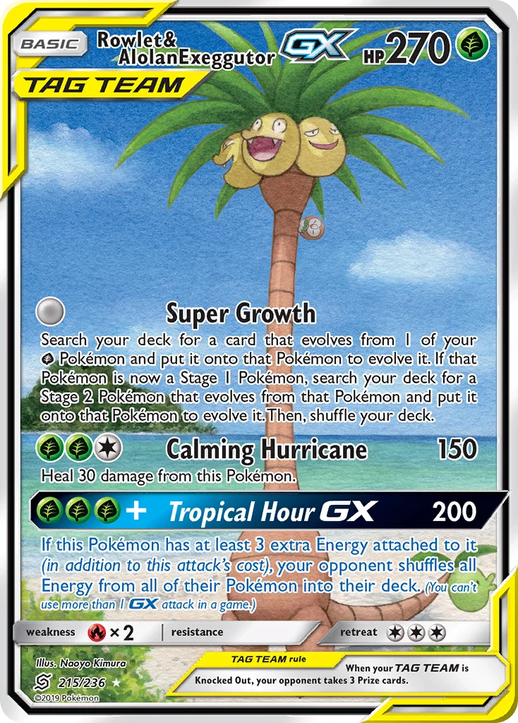 Rowlet & Alolan Exeggutor-GX Pokemon card