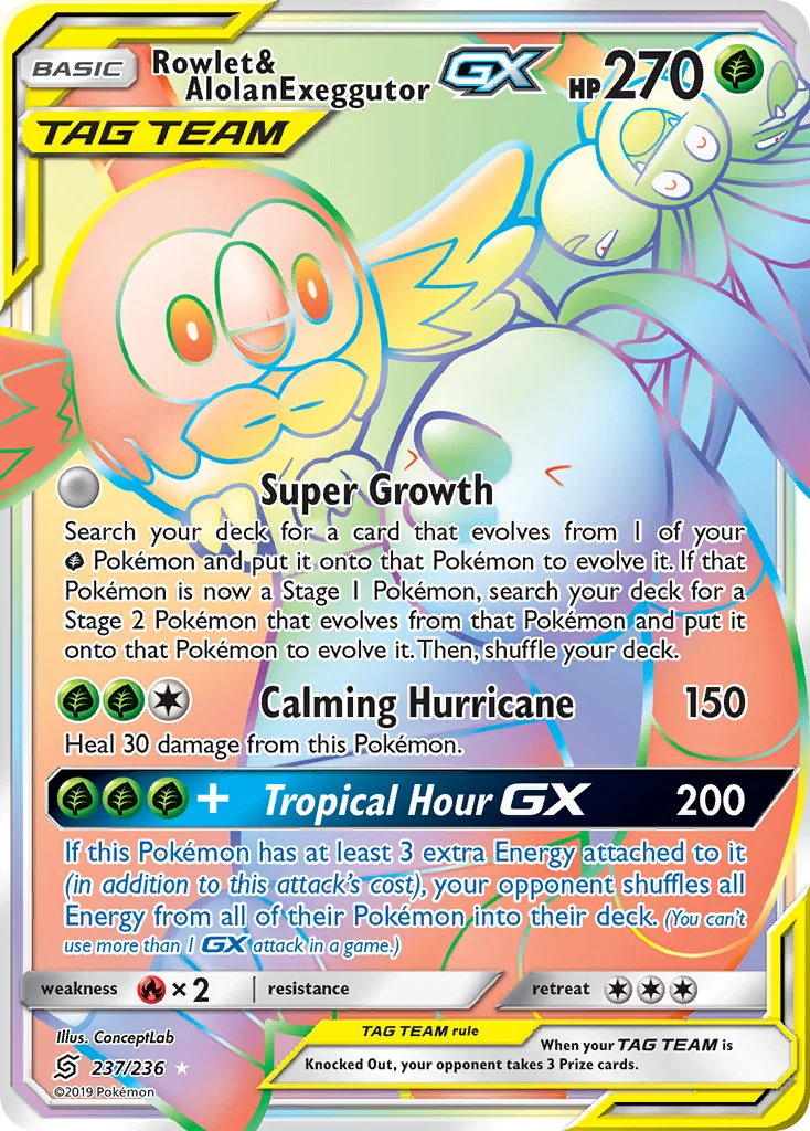 Rowlet & Alolan Exeggutor-GX Pokemon card