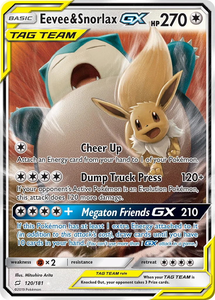 Eevee & Snorlax-GX Pokemon card