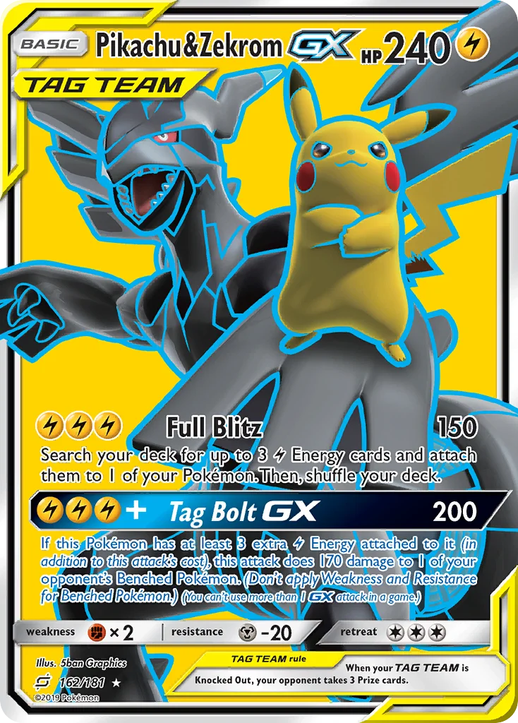 Pikachu & Zekrom-GX Pokemon card