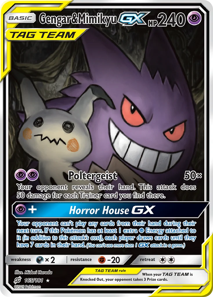 Gengar & Mimikyu-GX Pokemon card