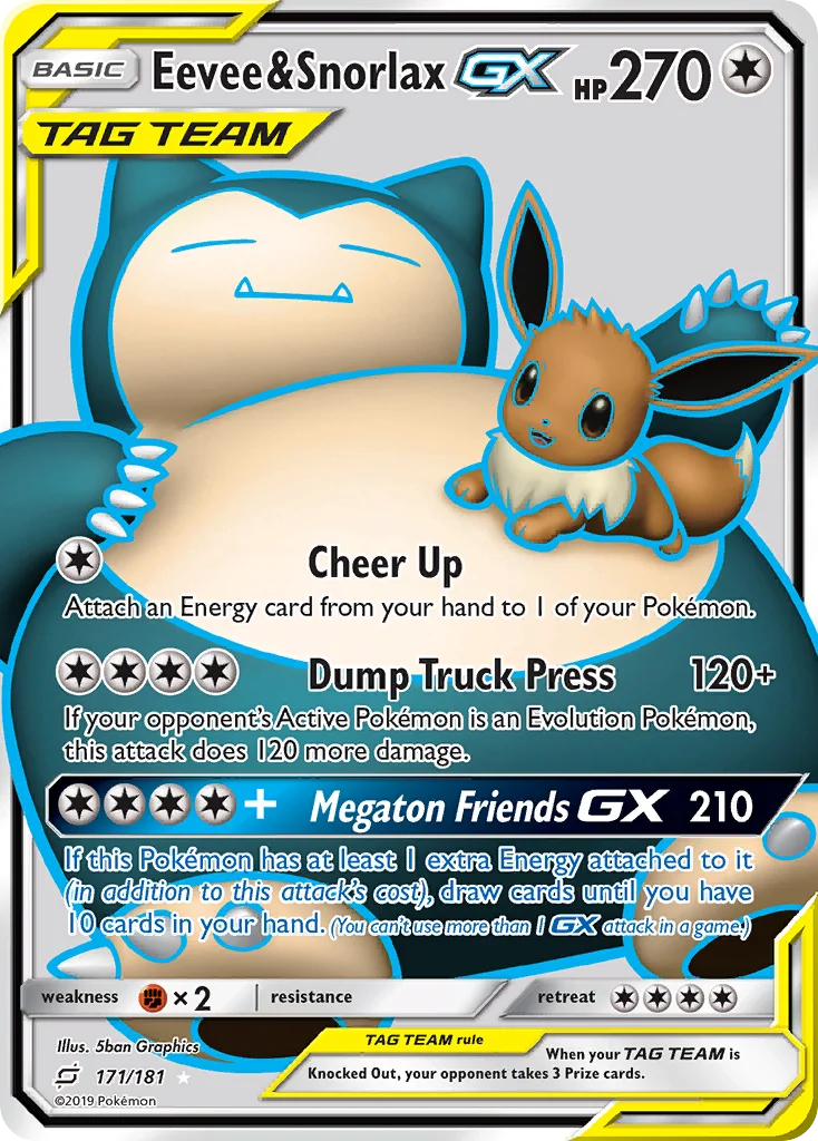 Eevee & Snorlax-GX Pokemon card