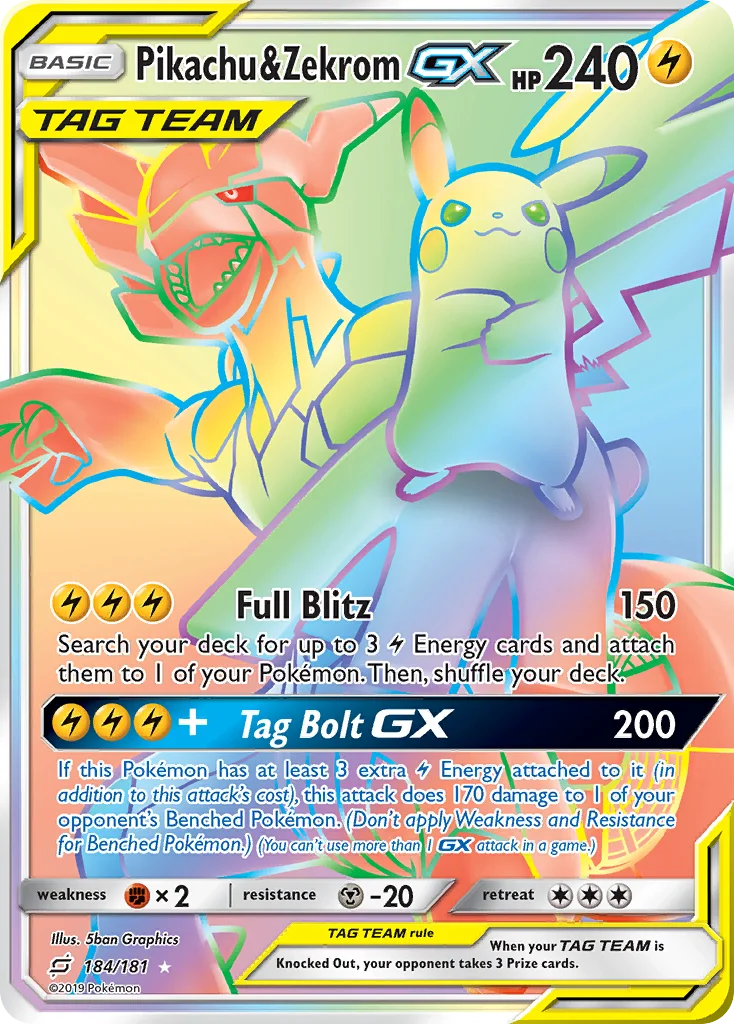 Pikachu & Zekrom-GX Pokemon card