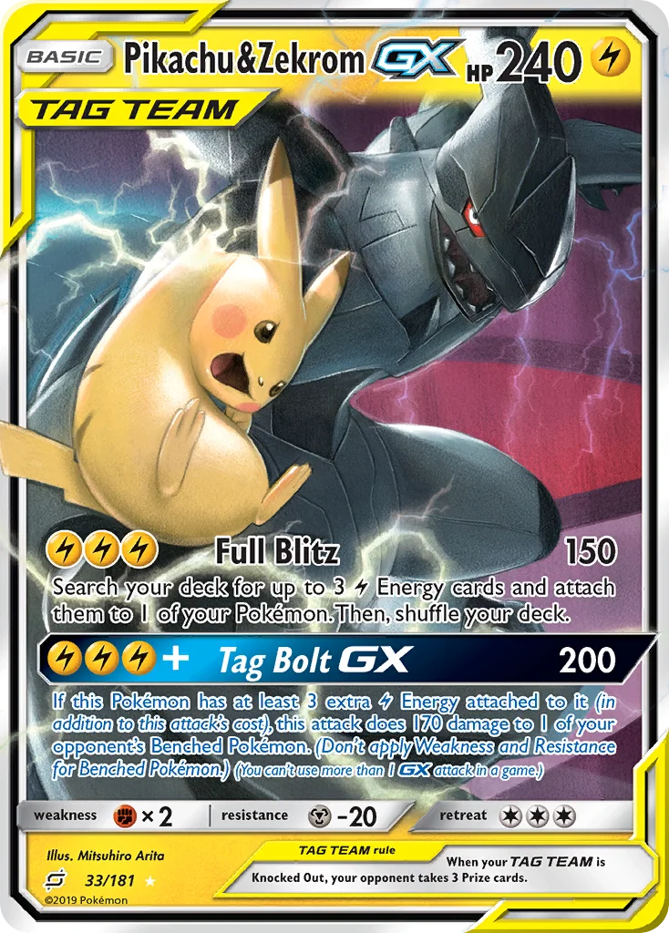 Pikachu & Zekrom-GX Pokemon card