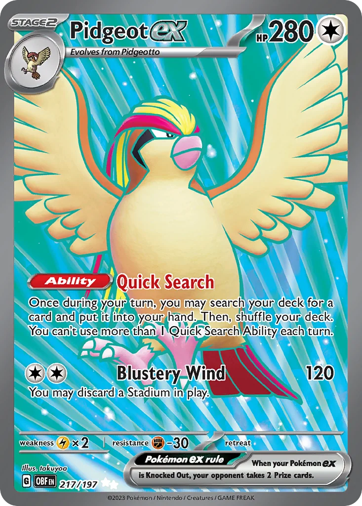 Pidgeot ex Pokemon card