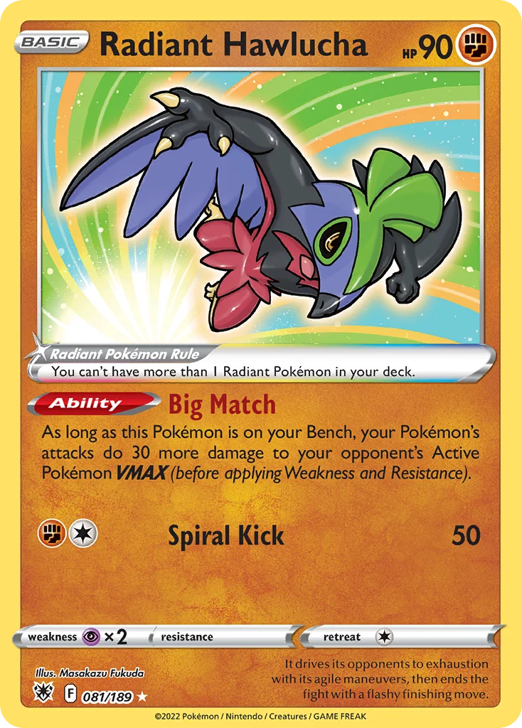 Radiant Hawlucha Pokemon card