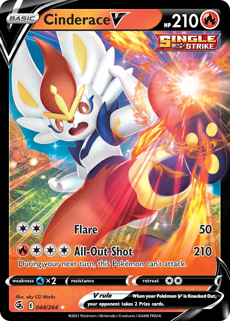 Cinderace V #44 — Fusion Strike Rare Holo V Pokemon card